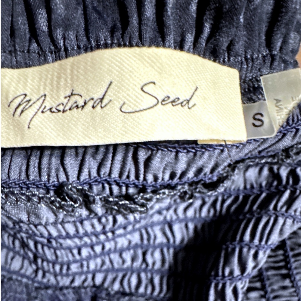 Mustard Seed Navy Blue Smocked Ruffle Mini Skort Skirt Jacquard High Waist Small - Picture 5 of 6